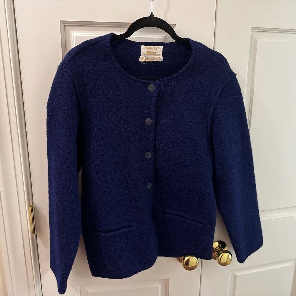 Vintage Tally Ho 100% wool Women’s size L blue  jacket cardigan
